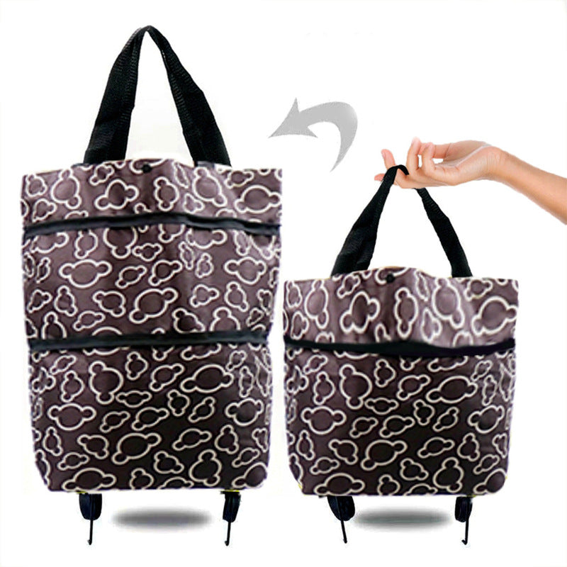 Portable Foldable Shopping Cart with Wheels - Lightweight Backpack Style Travel Trolley for Groceries & Storage