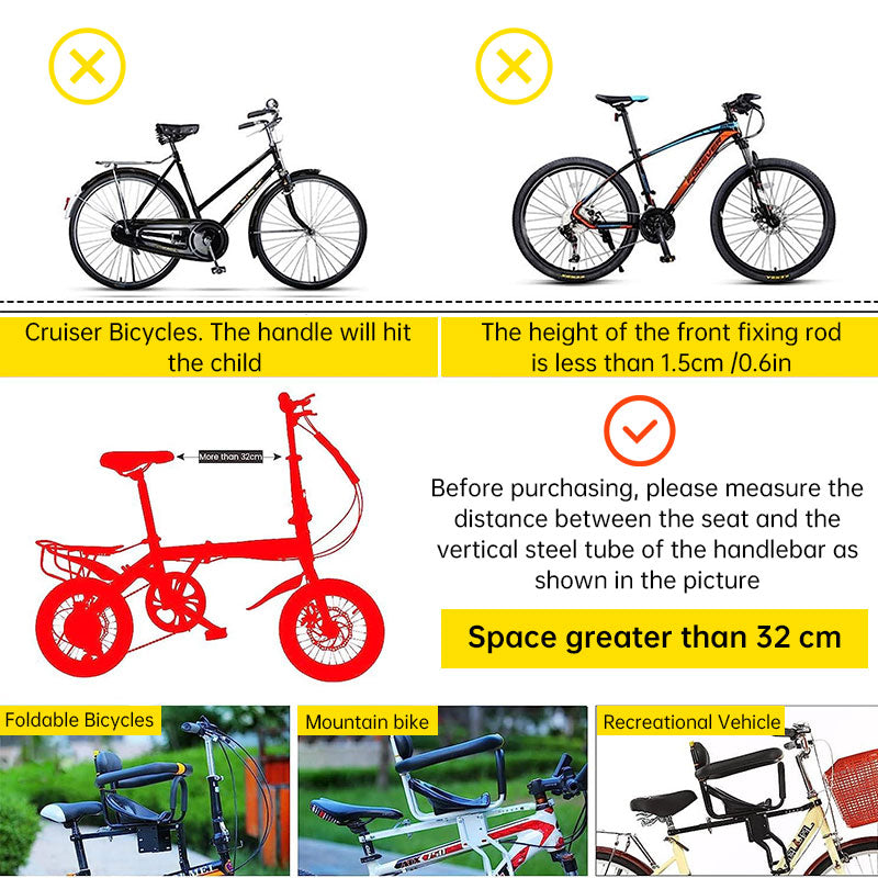 Heavy Duty Front Bicycle Child Seat - Supports 35kg - Adjustable Kids Bike Seat with 3-Point Safety Belt & Non-Slip Pedals