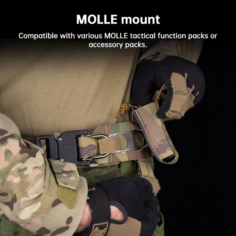 Tactical Two-Layer Battle Belt with Quick Detach Metal Buckle, MOLLE Hunting Combat Waist Belt for Airsoft Gear