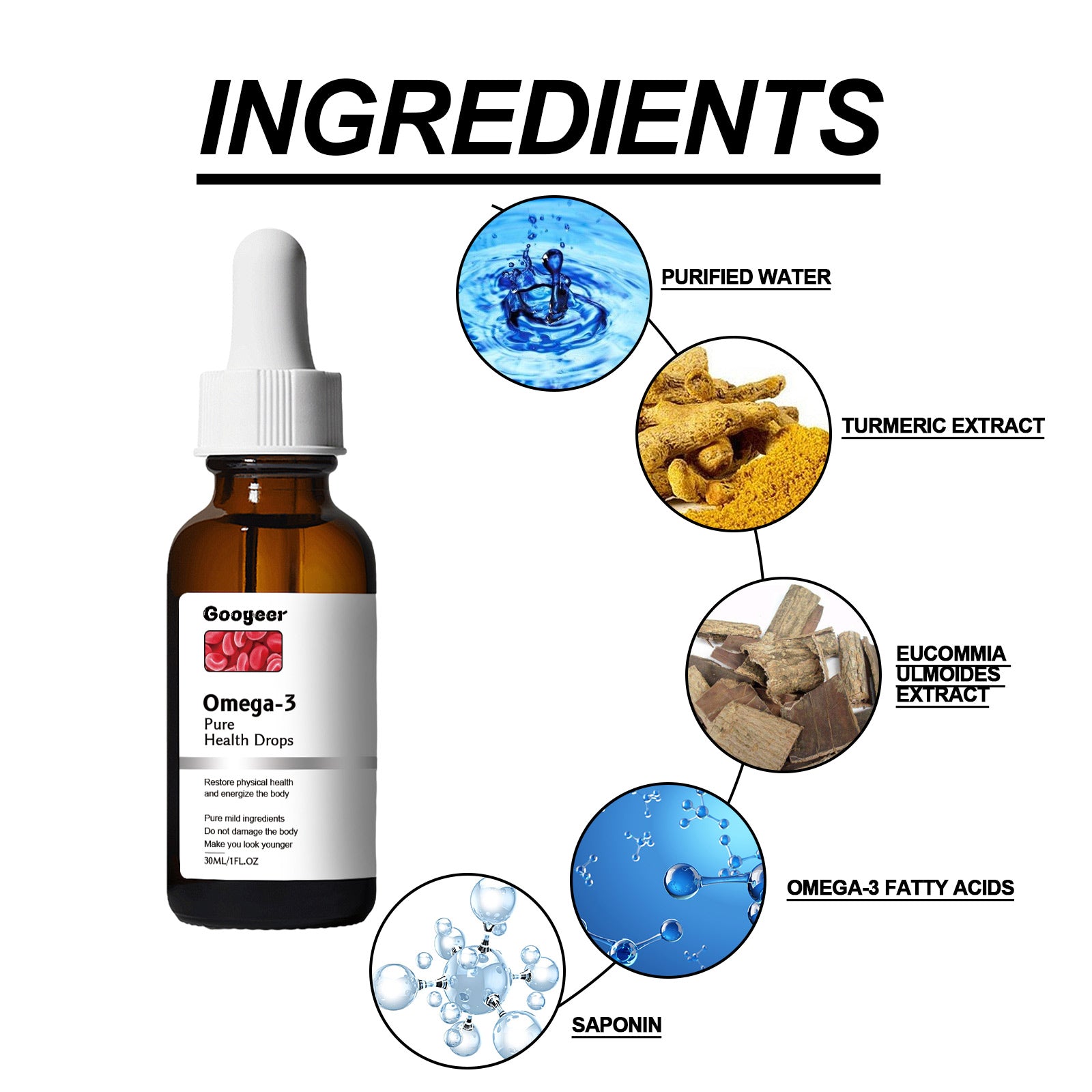Omega-3 Pure Health Drops, Relieve Physical Discomfort Balance Blood Lipid Sugar Shu Health Care Drops