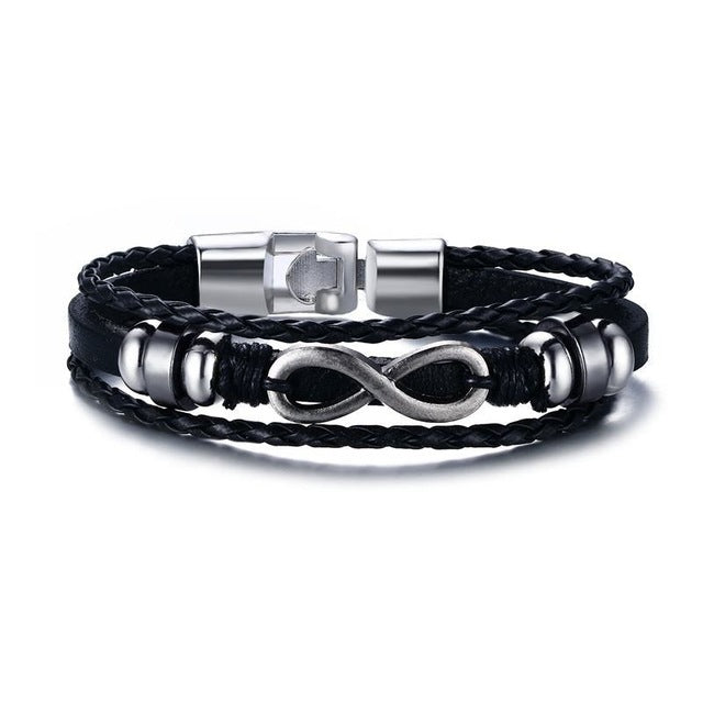 Infinity Men Bracelet Genuine Leather Black Hand Chain Friendship Brazelt Women Fashion Pulseira Masculina