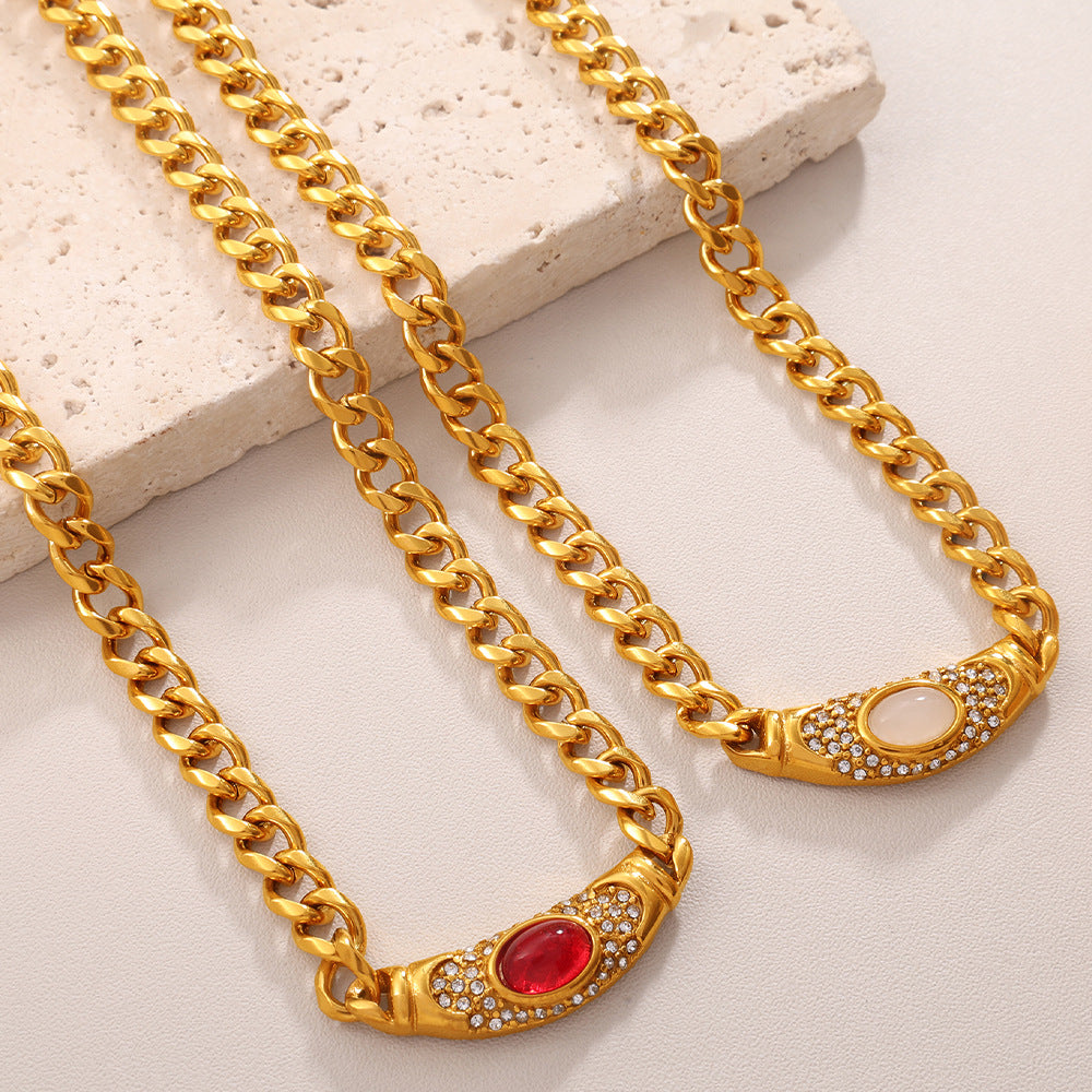 Embedded Cat's Eye Stone Necklace Retro Vintage Geometric Choker Chain