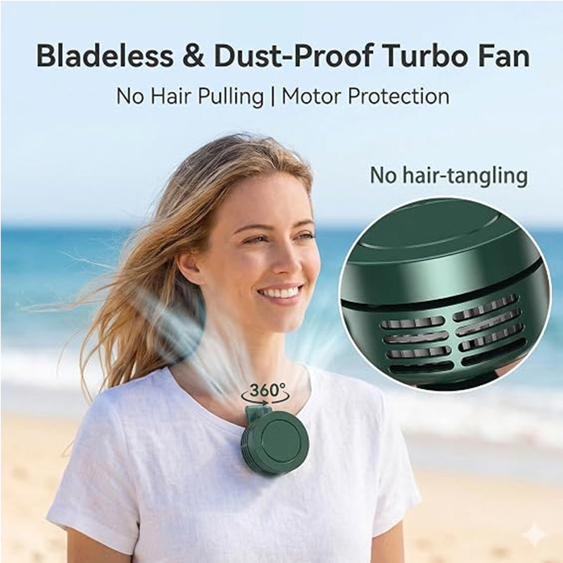 Outdoor Clip-On Fan for Camping & Fishing – Portable Bladeless Neck Fan, USB Rechargeable Belt Fan for Hiking & Travel