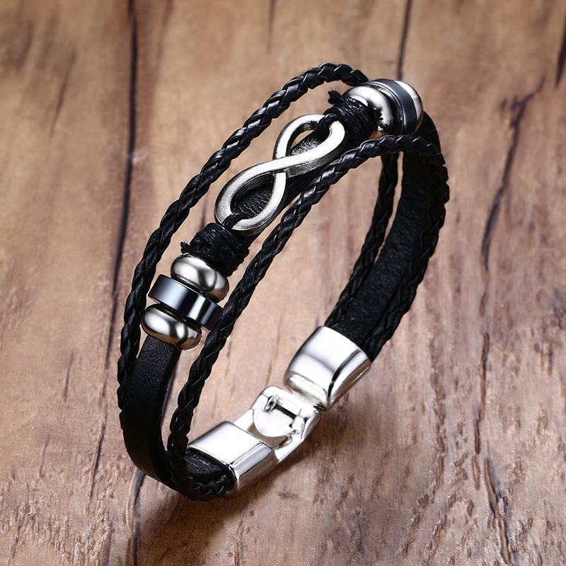 Infinity Men Bracelet Genuine Leather Black Hand Chain Friendship Brazelt Women Fashion Pulseira Masculina