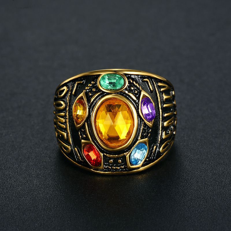 Stainless Steel Titanium Gold Plated Infinity Glove Gauntlet 7 Stones Thano Rings for Men Women Fans Couple Gift Fashion Jewel