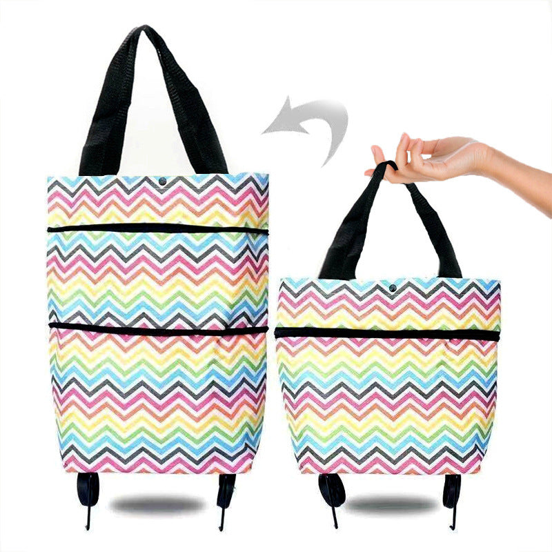 Portable Foldable Shopping Cart with Wheels - Lightweight Backpack Style Travel Trolley for Groceries & Storage