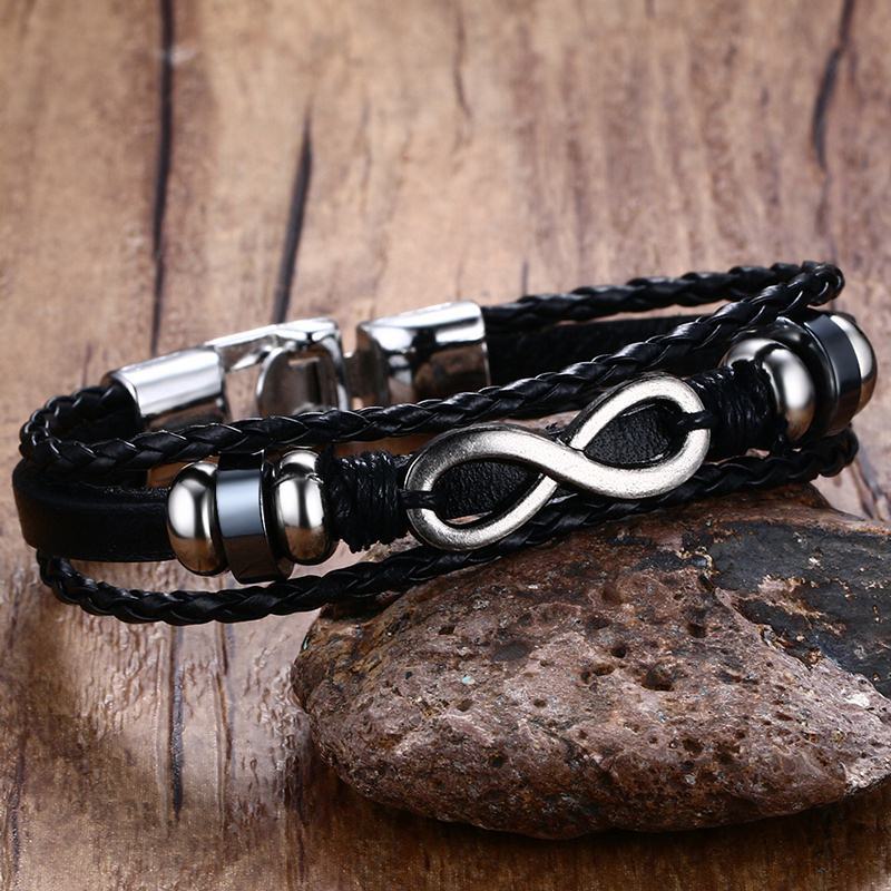 Infinity Men Bracelet Genuine Leather Black Hand Chain Friendship Brazelt Women Fashion Pulseira Masculina