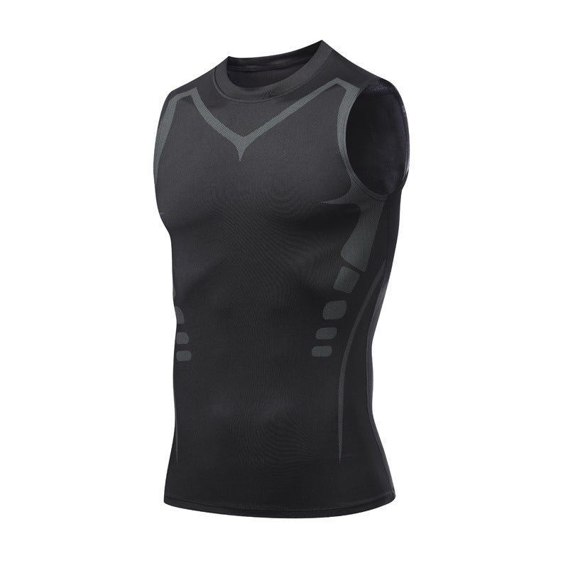 Quick-dry Men's Sports Fitted Short Sleeve Highly Elastic Breathable Moisture-wicking Fitness Training Vest
