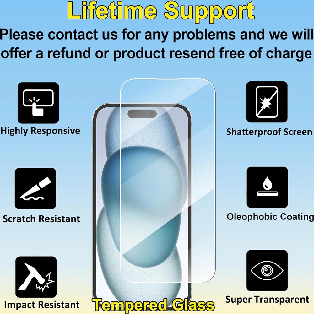Clear Glass Film For iPhone 15 16 17 Pro Max Screen Protector For iPhone 11 12 13 14 15 Pro Tempered Glass iPhone13 Mini 16 Plus