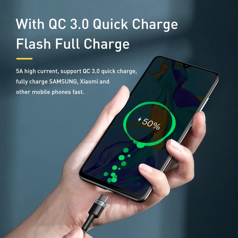Baseus 100W/5A USB C To USB Type C Cable For iPhone 16 15 PD Fast Charging Charger Cord For Macbook Samsung Xiaomi Type-C Cable