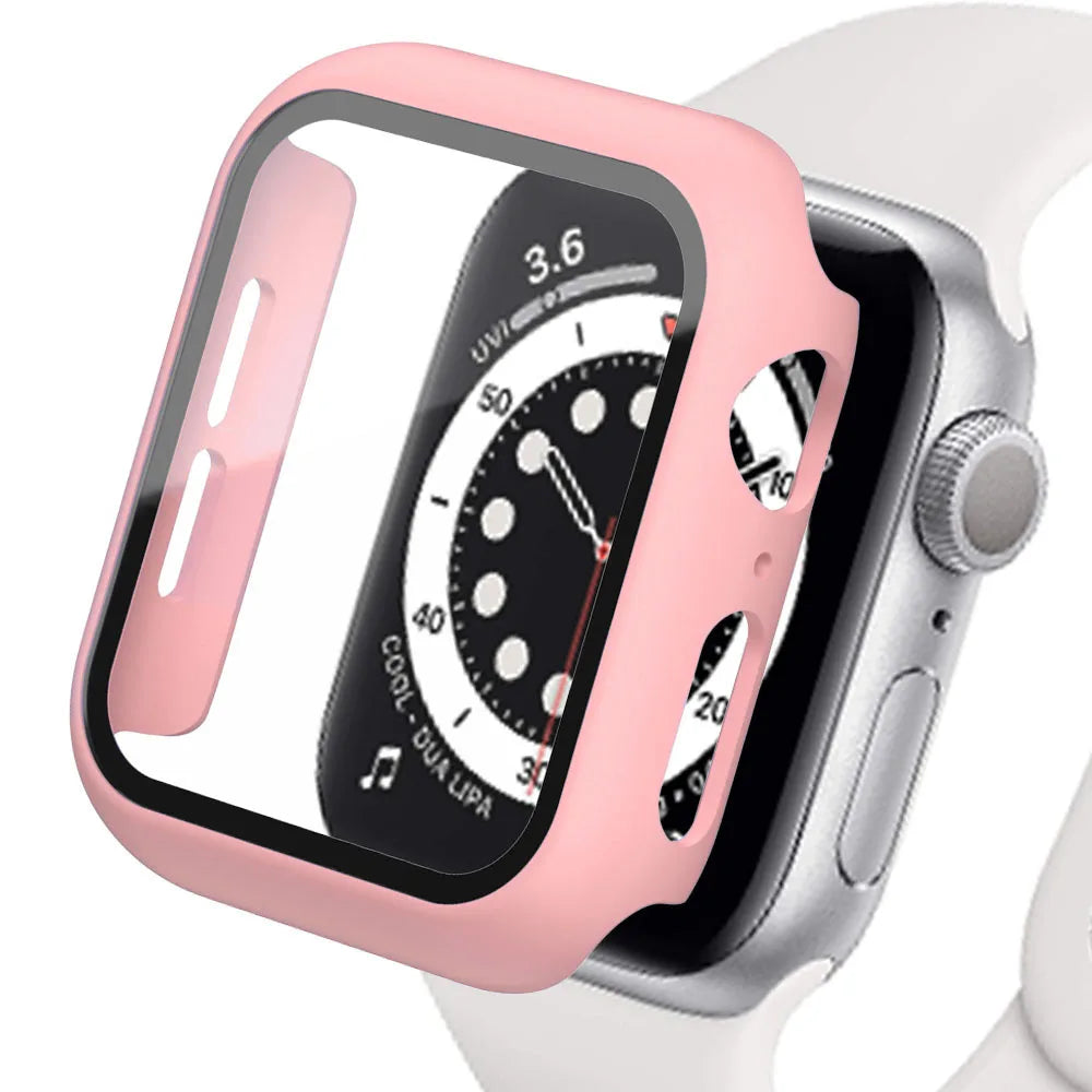Tempered Glass+cover For Apple Watch Accessories 45mm 41mm 44mm 40mm 42mm Screen Protector Apple watch Case serie 9 4 5 6 SE 7 8