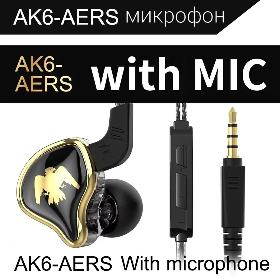 Original QKZ AK6 In Ear Earphone 6 Dynamic Driver Unit Headphone With Mic Stereo Sports HIFI Subwoofer Headset Monitor Earbuds
